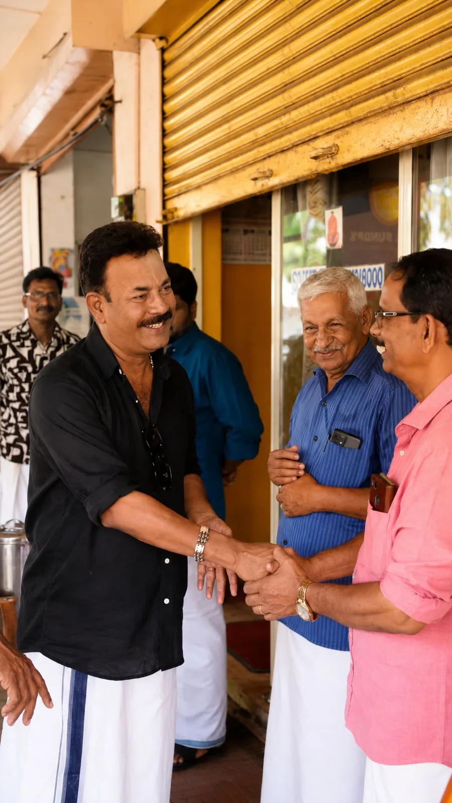 Major Ravi greeting voters in a street