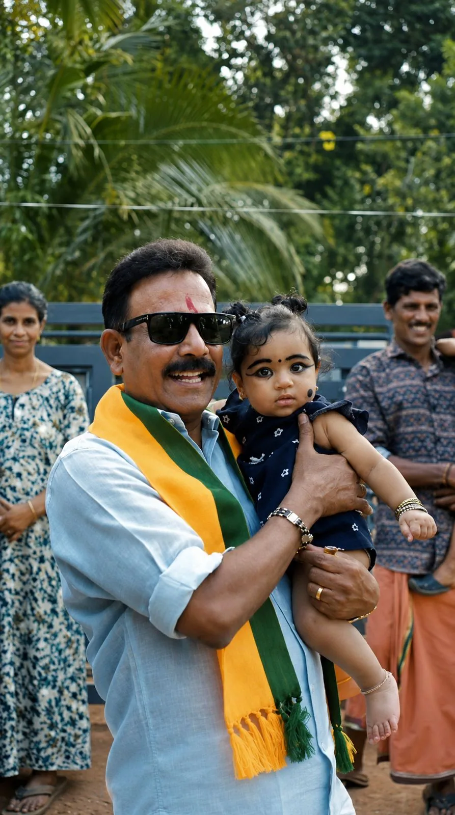 Major Ravi holding a child