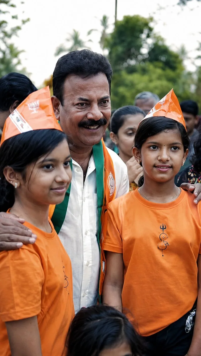 Major Ravi with children at a campaign event
