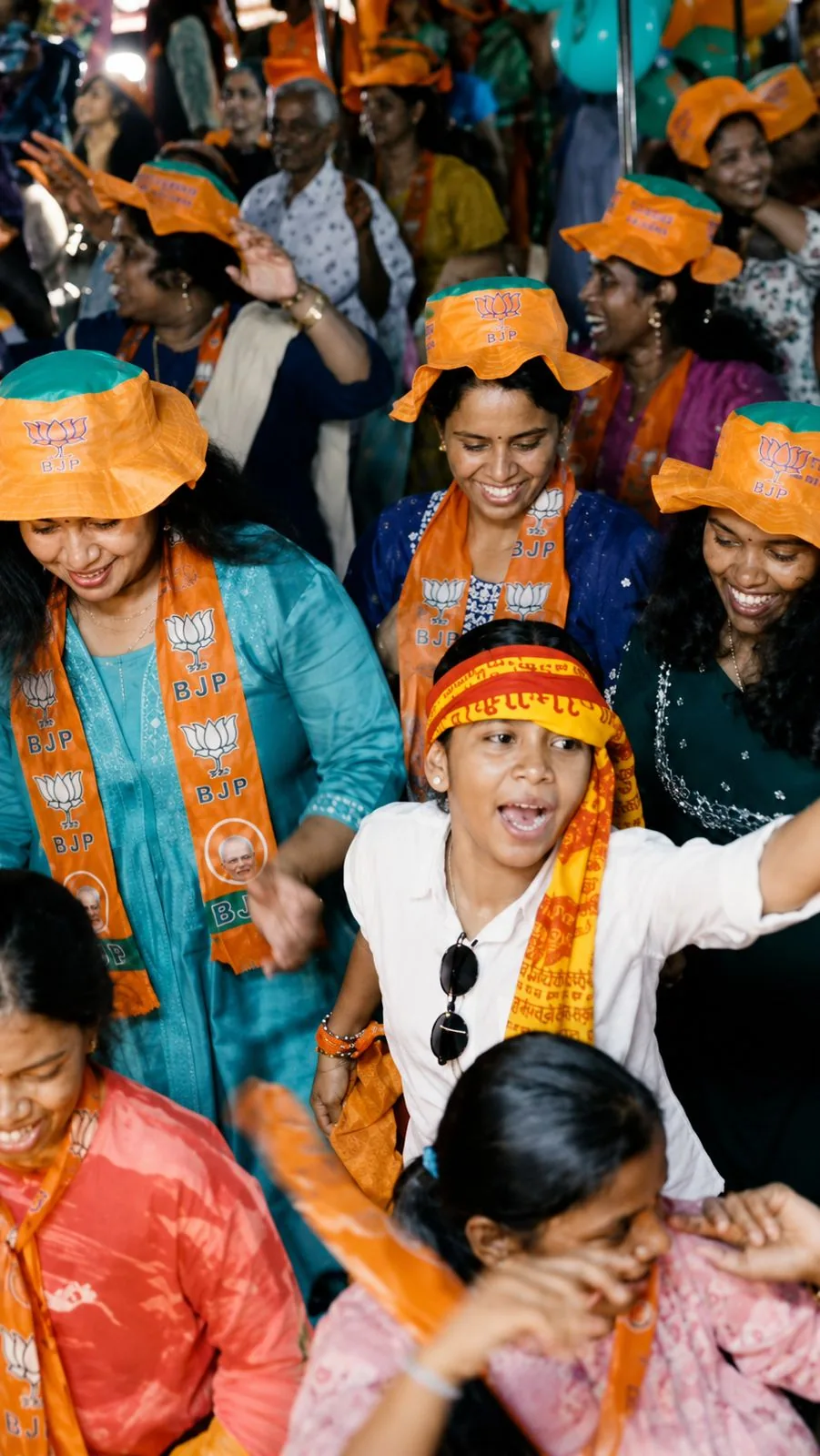 Women and youth at a campaign rally