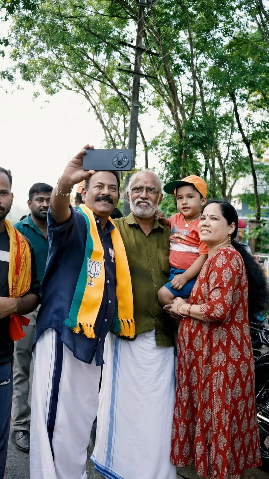Major Ravi taking a selfie with a family